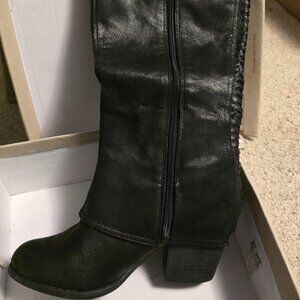 Unworn black suede knee high black boots